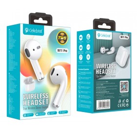 CELEBRAT earphones με θήκη φόρτισης W11 Pro, True Wireless, λευκά