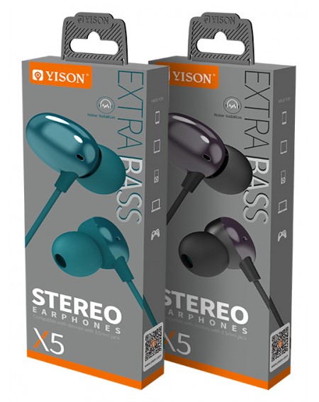 YISON earphones με μικρόφωνο X5, 3.5mm, 1.2m, μαύρα