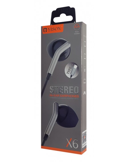 YISON earphones με μικρόφωνο X6, Type-C, 1.2m, μαύρα