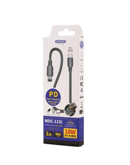 Charging Cable WK 18W PD TYPE-C/i6 Black 1m Full Speed  WDC-115 2A