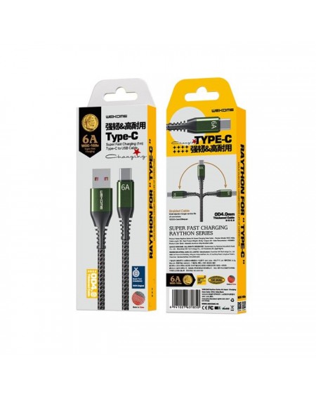Charging Cable WK TYPE-C Raython Black 1m WDC-169 6A