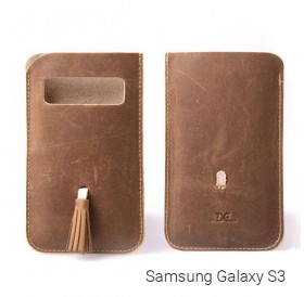 Θήκη από μαλακό δέρμα με φούντα για Samsung Galaxy S3 - Καφέ σκούρο - 3314 GL-24680
