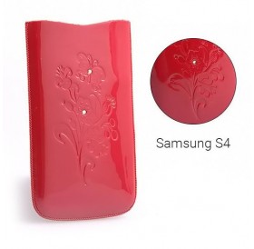 Θήκη από δερματίνη με ανάγλυφο σχέδιο και στρασάκια για Samsung Galaxy S4 - Κόκκινο/ 4 ιντσών - 4206 GL-24693