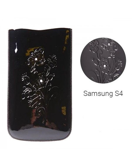 Θήκη από δερματίνη με ανάγλυφο σχέδιο και στρασάκια για Samsung Galaxy S4  / 5 ιντσών- Μαύρο - 5018 GL-24694