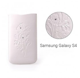 Θήκη από δερματίνη με ανάγλυφο σχέδιο και στρασάκια για Samsung Galaxy S4 - Λευκό / 5 ιντσών - 8124 GL-24695