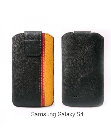 Τρίχρωμη θήκη από δερματίνη για Samsung Galaxy S4 - Μαύρο/Κόκκινο/Κίτρινο - 7581 GL-24700
