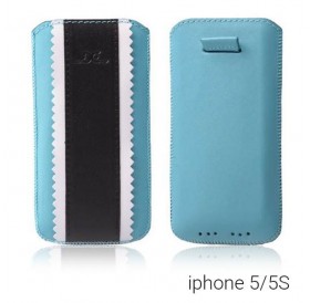 Τρίχρωμη θήκη από δερματίνη για iPhone 5/5S - Γαλάζιο/Λευκό/Μαύρο - 9162 GL-24707