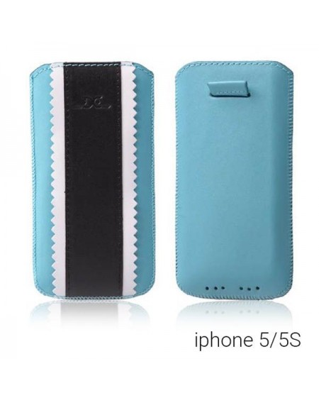 Τρίχρωμη θήκη από δερματίνη για iPhone 5/5S - Γαλάζιο/Λευκό/Μαύρο - 9162 GL-24707