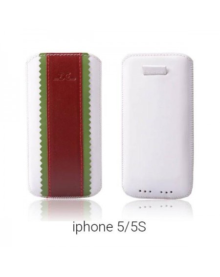 Τρίχρωμη θήκη από δερματίνη για iPhone 5/5S - Λευκό/Πράσινο/Κόκκινο/ 4 ιντσών - 9669 GL-24708