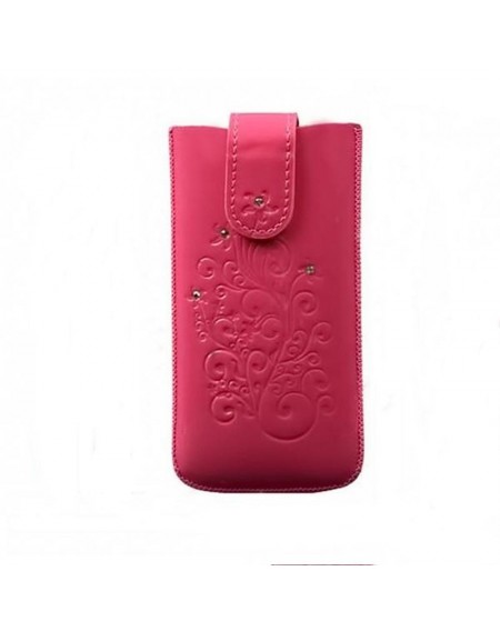 Θήκη από δερματίνη με ανάγλυφο σχέδιο και στρασάκια για iPhone 5/5S 4 ιντσών - Φούξια - 4456 GL-24713
