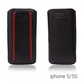 Θήκη από δερματίνη σε μαύρο χρώμα με κόκκινες λωρίδες για iPhone 5/5S / 4 ιντσών  - 5202 GL-24715