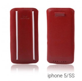 Θήκη από δερματίνη σε κόκκινο χρώμα με λευκές λωρίδες για iPhone 5/5S - 7146 GL-24836