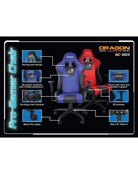 DragonWar GC-004 PRO καρέκλα γραφείου gaming Μπλε/Μαύρο GL-55305