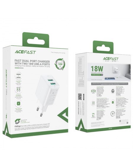 Acefast charger 2x USB 18W QC 3.0, AFC, FCP white (A33 white)