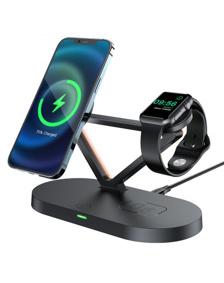 Acefast 15W Qi Wireless Charger for iPhone (with MagSafe), Apple Watch and Apple AirPods Stand Holder Magnetic Holder Black (E9 black)