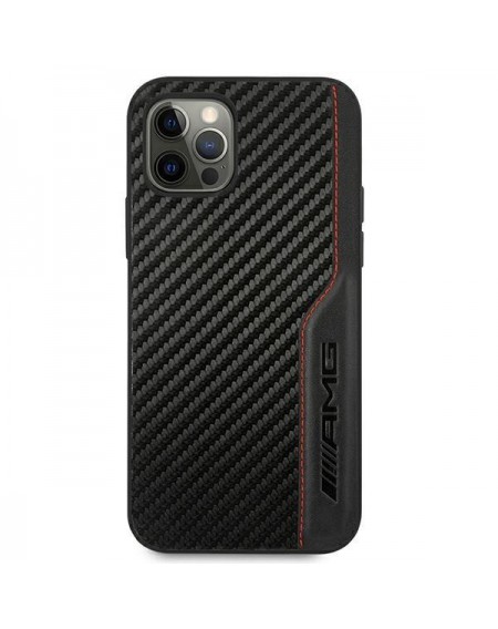 AMG AMHCP12MDEBK iPhone 12/12 Pro 6,1" czarny/black hardcase Leather&Carbon Red Stitching