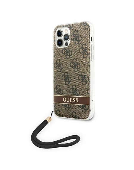 Guess GUOHCP12MH4STW iPhone 12/12 Pro brązowy/brown hardcase 4G Print Strap