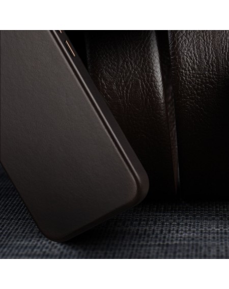 Dux Ducis Naples case for iPhone 13 Pro leather cover (MagSafe compatible) dark brown