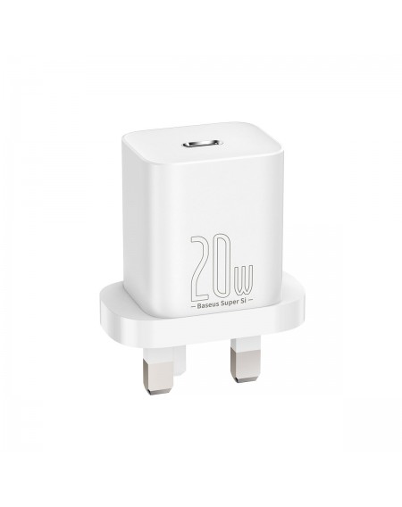 Baseus Super Si Quick Charger 1C 20W UK Sets White（With Superior Series Fast Charging Data Cable Type-C to iP PD 20W 1m White)