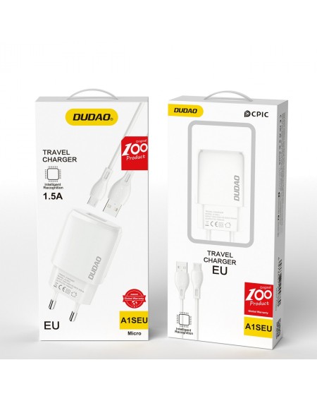 Dudao USB-A 7.5W wall charger + USB-A - Micro-USB cable 1m white (A1sEUM)