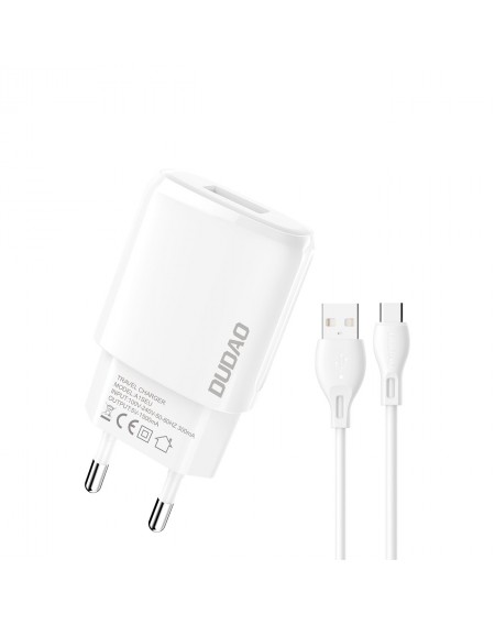 Dudao USB-A 7.5W wall charger + USB-A - USB-C cable 1m white (A1sEUT)