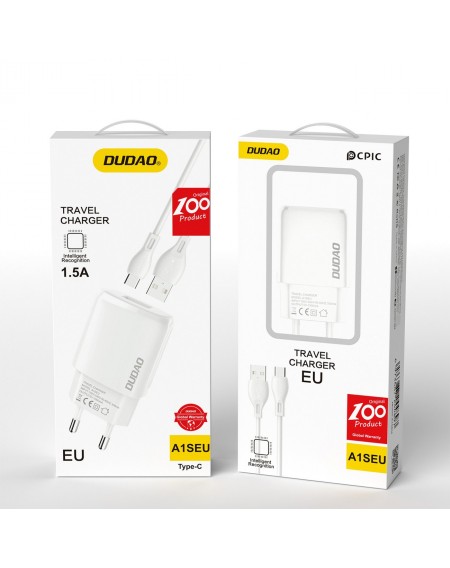 Dudao USB-A 7.5W wall charger + USB-A - USB-C cable 1m white (A1sEUT)