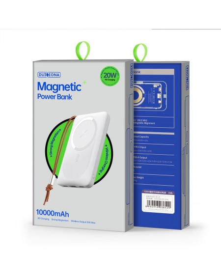 Duzzona magnetic powerbank 10000 mAh with wireless charging function (MagSafe, Qi) USB-A / USB-C 22.5W white (W5)