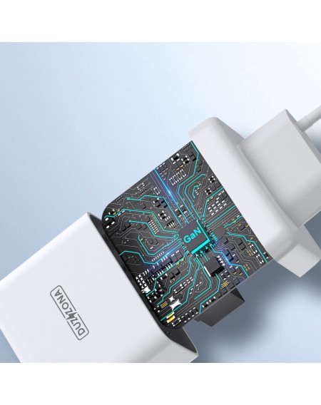 Duzzona 3-port GaN charger 2 x USB Type C + USB 65W PD QC3.0 white (T1)