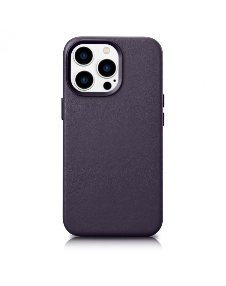 iCarer Case Leather Cover Genuine Leather Case for iPhone 14 Pro Dark Purple (WMI14220706-DP) (MagSafe Compatible)