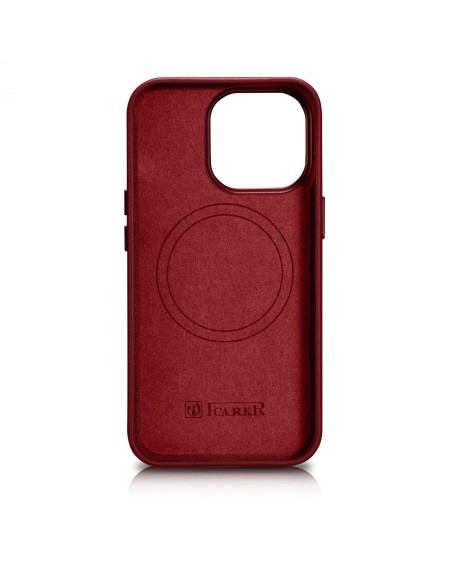 iCarer Case Leather Cover Genuine Leather Case for iPhone 14 Pro Max red (WMI14220708-RD) (MagSafe Compatible)