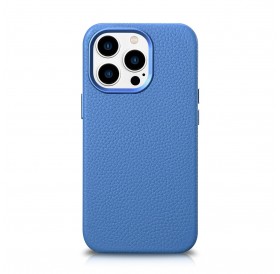 iCarer Litchi Premium Leather Case iPhone 14 Pro Magnetic Leather Case with MagSafe Light Blue (WMI14220710-LB)