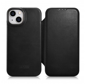 iCarer CE Oil Wax Premium Leather Folio Case iPhone 14 magnetic flip case MagSafe black (AKI14220705-BK)