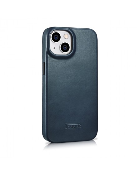 iCarer CE Oil Wax Premium Leather Folio Case iPhone 14 magnetic flip case MagSafe blue (AKI14220705-BU)