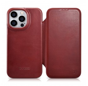 iCarer CE Oil Wax Premium Leather Folio Case Leather Case iPhone 14 Pro Magnetic Flip MagSafe Red (AKI14220706-RD)