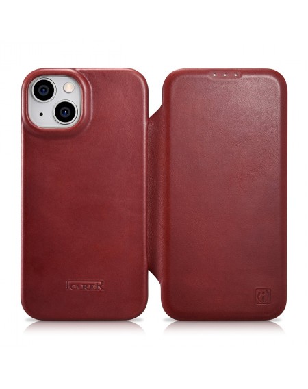 iCarer CE Oil Wax Premium Leather Folio Case iPhone 14 Plus Magnetic Flip Leather Folio Case MagSafe Red (AKI14220707-RD)