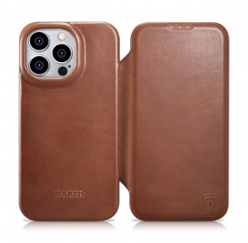 iCarer CE Oil Wax Premium Leather Folio Case Leather Case iPhone 14 Pro Max Magnetic Flip MagSafe Brown (AKI14220708-BN)