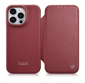 iCarer CE Premium Leather Folio Case iPhone 14 Pro Magnetic Flip Leather Folio Case MagSafe Red (WMI14220714-RD)