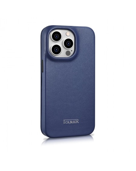 iCarer CE Premium Leather Folio Case iPhone 14 Pro Magnetic Flip Leather Folio Case MagSafe Blue (WMI14220714-BU)
