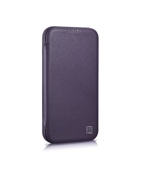 iCarer CE Premium Leather Folio Case iPhone 14 Pro Max Magnetic Flip Leather Folio Case MagSafe Dark Purple (WMI14220716-DP)