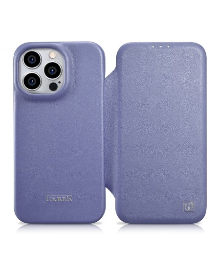 iCarer CE Premium Leather Folio Case iPhone 14 Pro Max Magnetic Flip Leather Folio Case MagSafe Light Purple (WMI14220716-LP)