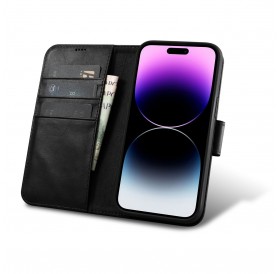 iCarer Oil Wax Wallet Case 2in1 Cover iPhone 14 Pro Leather Flip Cover Anti-RFID black (WMI14220722-BK)