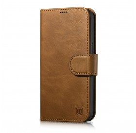 iCarer Oil Wax Wallet Case 2in1 Cover iPhone 14 Pro Anti-RFID Leather Flip Case Brown (WMI14220722-TN)