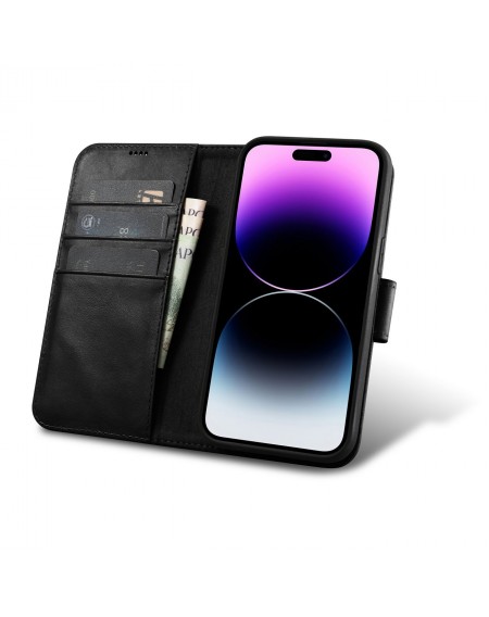 iCarer Oil Wax Wallet Case 2in1 Cover iPhone 14 Pro Max Leather Flip Cover Anti-RFID black (WMI14220724-BK)