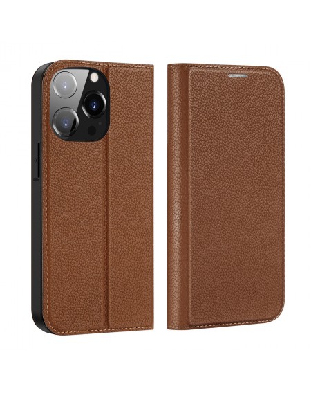 Dux Ducis Skin X2 case for iPhone 14 Pro case with magnetic flap brown