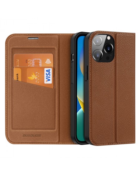 Dux Ducis Skin X2 case for iPhone 14 Pro Max case with magnetic flap brown