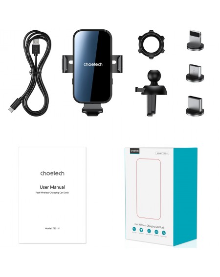 Choetech induction charger with holder + magnetic tips black (T201-F)