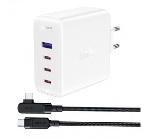 Acefast fast charger GaN 3xUSB-C/1xUSB-A 100W white + angled cable USB-C - USB-C 100W 2m white