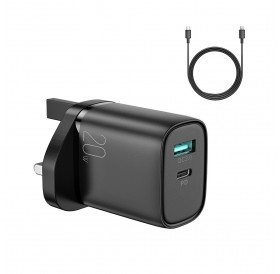Joyroom fast UK wall charger USB Type C + USB 20W PD QC3.0 black (L-QP2011) + USB Type C - Lightning cable 1m (S-M006)
