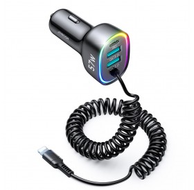 Joyroom 4 in 1 Fast Car Charger PD, QC3.0, AFC, FCP with 1.6m 57W Lightning Cable Black (JR-CL20)
