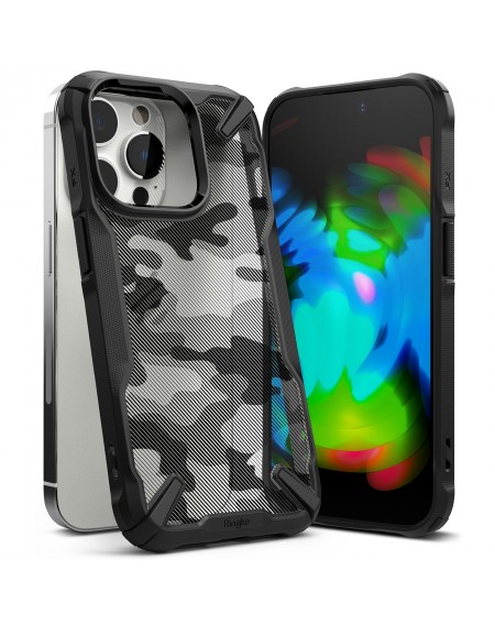Ringke Fusion X Design case armored cover with frame for iPhone 14 Pro Black Camo Black (FX643E73)